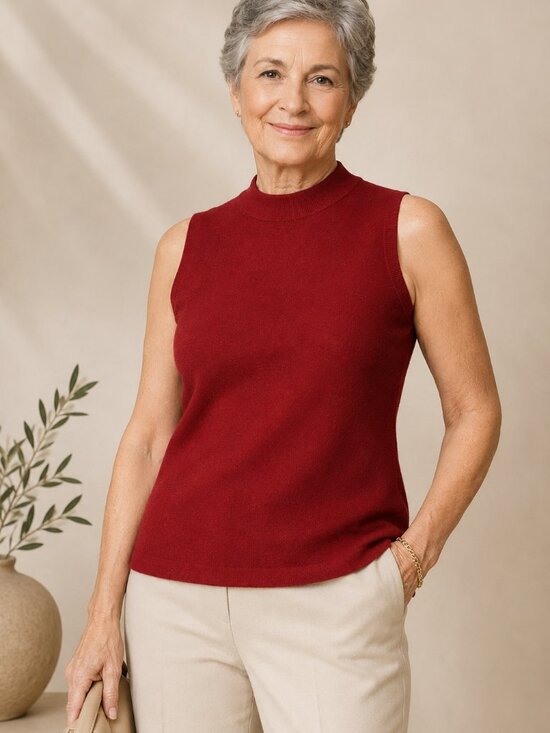 Eileen Fisher Tops - Vintage Eileen Fisher 100% Italian Wool Mock Neck Sleeveless Knit Top Cherry Red